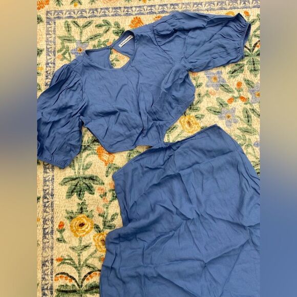 Reformation Tory Dress Size 8 Blue Puff Sleeve Prairie - Picture 5 of 9